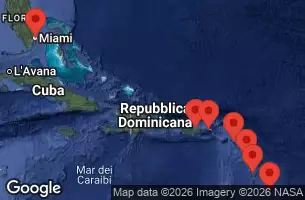 EXPLORA II - útvonalterv 9 éjszaka indulás Miami kelt 18/03/2026 - Stati Uniti, Isole Vergini americane, Guadalupa, Barbados, Martinica, Saint Kitts e Nevis, Porto Rico, Spagna
