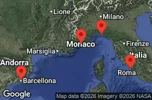 EXPLORA II - útvonalterv 5 éjszaka indulás Barcelona kelt 25/04/2026 - Spagna, Monaco, Italia