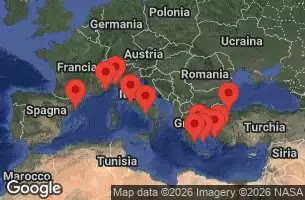 EXPLORA II - útvonalterv 17 éjszaka indulás Barcelona kelt 25/04/2026 - Spagna, Monaco, Italia, Grecia, Turchia