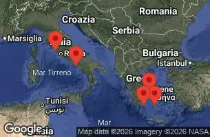 EXPLORA II - útvonalterv 6 éjszaka indulás Civitavecchia (Rome) kelt 29/04/2026 - Italia, Grecia, Spagna