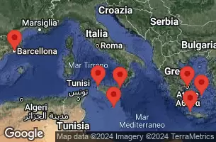 EXPLORA I - útvonalterv 9 éjszaka indulás Barcelona kelt 19/06/2024 - Spagna, Italia, Malta, Grecia