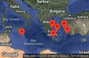 EXPLORA I - útvonalterv 7 éjszaka indulás La Valletta kelt 22/04/2025 - Malta, Grecia, Turchia, Italia