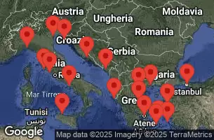 EXPLORA I - útvonalterv 22 éjszaka indulás Piraeus (Athens) kelt 19/07/2025 - Grecia, Turchia, Italia, Montenegro, Croazia