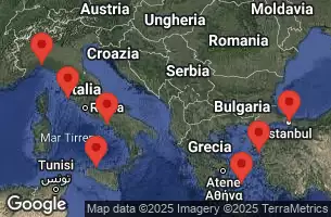 EXPLORA I - útvonalterv 8 éjszaka indulás Istanbul kelt 26/07/2025 - Turchia, Grecia, Italia
