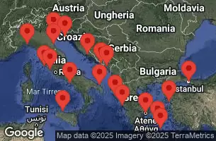EXPLORA I - útvonalterv 22 éjszaka indulás Istanbul kelt 26/07/2025 - Turchia, Grecia, Italia, Montenegro, Croazia, Spagna