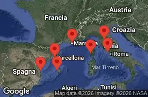 EXPLORA I - útvonalterv 9 éjszaka indulás Barcelona kelt 25/03/2026 - Spagna, Francia, Italia