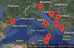 EXPLORA I - útvonalterv 12 éjszaka indulás Barcelona kelt 02/04/2026 - Spagna, Italia, Malta, Grecia, Montenegro, Croazia