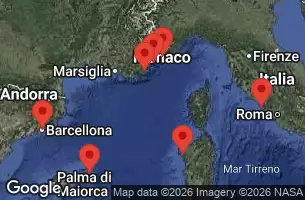EXPLORA I - útvonalterv 8 éjszaka indulás Barcelona kelt 27/05/2026 - Spagna, Italia, Francia, Monaco, Turchia
