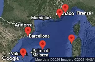 EXPLORA I - útvonalterv 8 éjszaka indulás Barcelona kelt 15/06/2026 - Spagna, Italia, Francia, Monaco