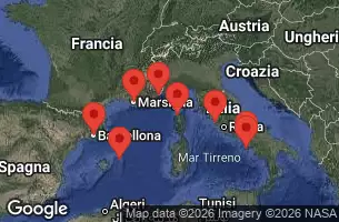EXPLORA I - útvonalterv 8 éjszaka indulás Civitavecchia (Rome) kelt 21/09/2026 - Italia, Francia, Spagna