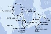 Copenhagen,Warnemunde,Gdynia,Klaipeda,Riga,Stockholm,Copenhagen,Warnemunde,Haugesund,Bergen,Kristiansand,Oslo,Copenhagen