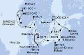 Warnemunde,Gdynia,Klaipeda,Riga,Stockholm,Copenhagen,Warnemunde,Vik i Sogn,Eidfjord,Sandnes,Oslo,Copenhagen,Warnemunde