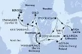 Copenhagen,Warnemunde,Gdynia,Klaipeda,Riga,Stockholm,Copenhagen,Warnemunde,Stavanger,Bergen,Kristiansand,Oslo,Copenhagen