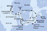 Warnemunde,Stavanger,Bergen,Kristiansand,Oslo,Copenhagen,Warnemunde,Gdynia,Klaipeda,Riga,Stockholm,Copenhagen,Warnemunde