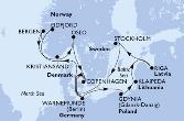 Copenhagen,Warnemunde,Eidfjord,Bergen,Kristiansand,Oslo,Copenhagen,Warnemunde,Gdynia,Klaipeda,Riga,Stockholm,Copenhagen
