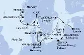 Warnemunde,Haugesund,Bergen,Lyngdal,Oslo,Copenhagen,Warnemunde,Gdynia,Klaipeda,Riga,Stockholm,Copenhagen,Warnemunde
