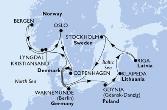 Copenhagen,Warnemunde,Gdynia,Klaipeda,Riga,Stockholm,Copenhagen,Warnemunde,Kristiansand,Bergen,Lyngdal,Oslo,Copenhagen