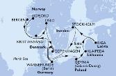 Copenhagen,Warnemunde,Gdynia,Klaipeda,Riga,Stockholm,Copenhagen,Warnemunde,Eidfjord,Bergen,Kristiansand,Oslo,Copenhagen