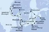 Copenhagen,Warnemunde,Gdynia,Klaipeda,Riga,Stockholm,Copenhagen,Warnemunde,Vik i Sogn,Eidfjord,Sandnes,Oslo,Copenhagen