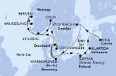 Copenhagen,Warnemunde,Haugesund,Bergen,Lyngdal,Oslo,Copenhagen,Warnemunde,Gdynia,Klaipeda,Riga,Stockholm,Copenhagen