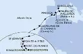 Barcelona,Palma de Mallorca,Alicante,Malaga,Las Palmas de G.Canaria,St John s,Kingstown,Bridgetown,Fort de France,Pointe-a-Pitre