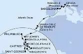Fort de France,Pointe-a-Pitre,Castries,Bridgetown,Kingstown,Saint George,Fort de France,Pointe-a-Pitre,Philipsburg,St John s,Santa Cruz de Tenerife,Barcelona,Marseille,Genoa