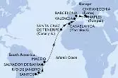 Santos,Rio de Janeiro,Salvador,Maceio,Santa Cruz de Tenerife,Casablanca,Valencia,Barcelona,Naples,Civitavecchia