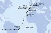 Southampton,Gijon,Vigo,Lisbon,Funchal,Maceio,Salvador