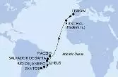 Lisbon,Funchal,Maceio,Salvador,Ilheus,Rio de Janeiro,Santos