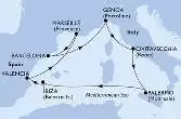 Marseille,Barcelona,Genoa,Civitavecchia,Palermo,Ibiza,Valencia,Marseille