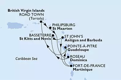 Martinique, Guadeloupe, Virgin Islands (British), Netherlands Antilles, Dominica, Saint Kitts and Nevis, Antigua and Barbuda