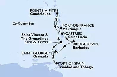 Martinique, Guadeloupe, Saint Lucia, Barbados, Grenada, Trinidad and Tobago, Saint Vincent & The Grenadines