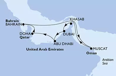 Dubai,Dubai,Abu Dhabi,Doha,Doha,Bahrain,Muscat,Khasab,Dubai,Dubai