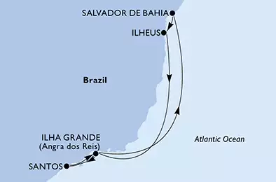 Salvador, Ilheus, Ilha Grande, Santos, Ilha Grande, Salvador