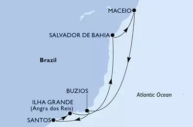 Santos,Ilha Grande,Salvador,Maceio,Buzios,Santos