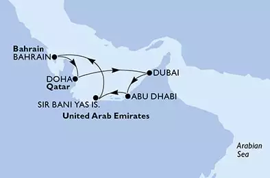 Doha,Dubai,Dubai,Abu Dhabi,Sir Bani Yas,Bahrain,Doha