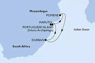 Durban,Maputo,Portuguese Island,Pomene,Durban