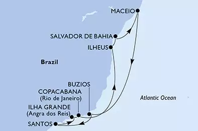 Salvador,Maceio,Buzios,Santos,Ilha Grande,Copacabana,Ilheus,Salvador