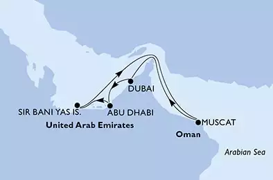 MSC OPERA - útvonalterv 7 éjszaka indulás Dubai,U.Arab Emirates kelt 13/03/2022 - United Arab Emirates,Oman