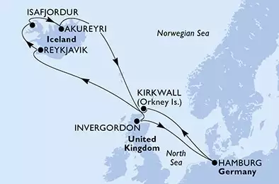 Hamburg,Kirkwall,Reykjavik,Isafjordur,Akureyri,Invergordon,Hamburg