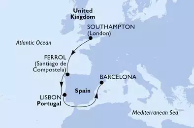 Southampton,Ferrol,Lisbon,Barcelona