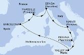 Barcelona,Marseille,Genoa,Naples,Messina,Valletta,Barcelona