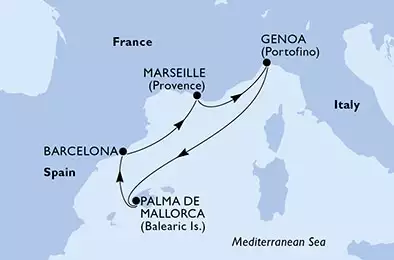 Marseille,Genoa,Palma de Mallorca,Barcelona,Marseille