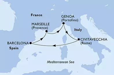 Barcelona,Marseille,Genoa,Civitavecchia,Barcelona