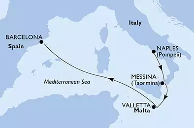Naples,Messina,Valletta,Barcelona