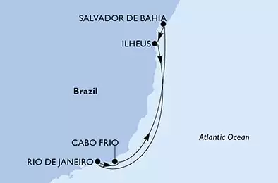 Rio de Janeiro,Cabo Frio,Salvador,Ilheus,Rio de Janeiro