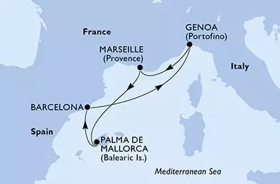 Genoa,Marseille,Palma de Mallorca,Barcelona,Genoa