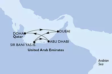 Dubai,Sir Bani Yas,Abu Dhabi,Doha,Dubai