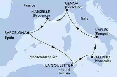 La Goulette,Palermo,Naples,Genoa,Marseille,Barcelona,La Goulette