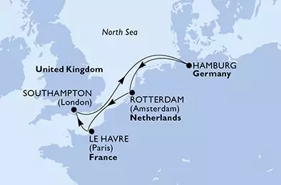 Hamburg,Rotterdam,Le Havre,Southampton,Hamburg